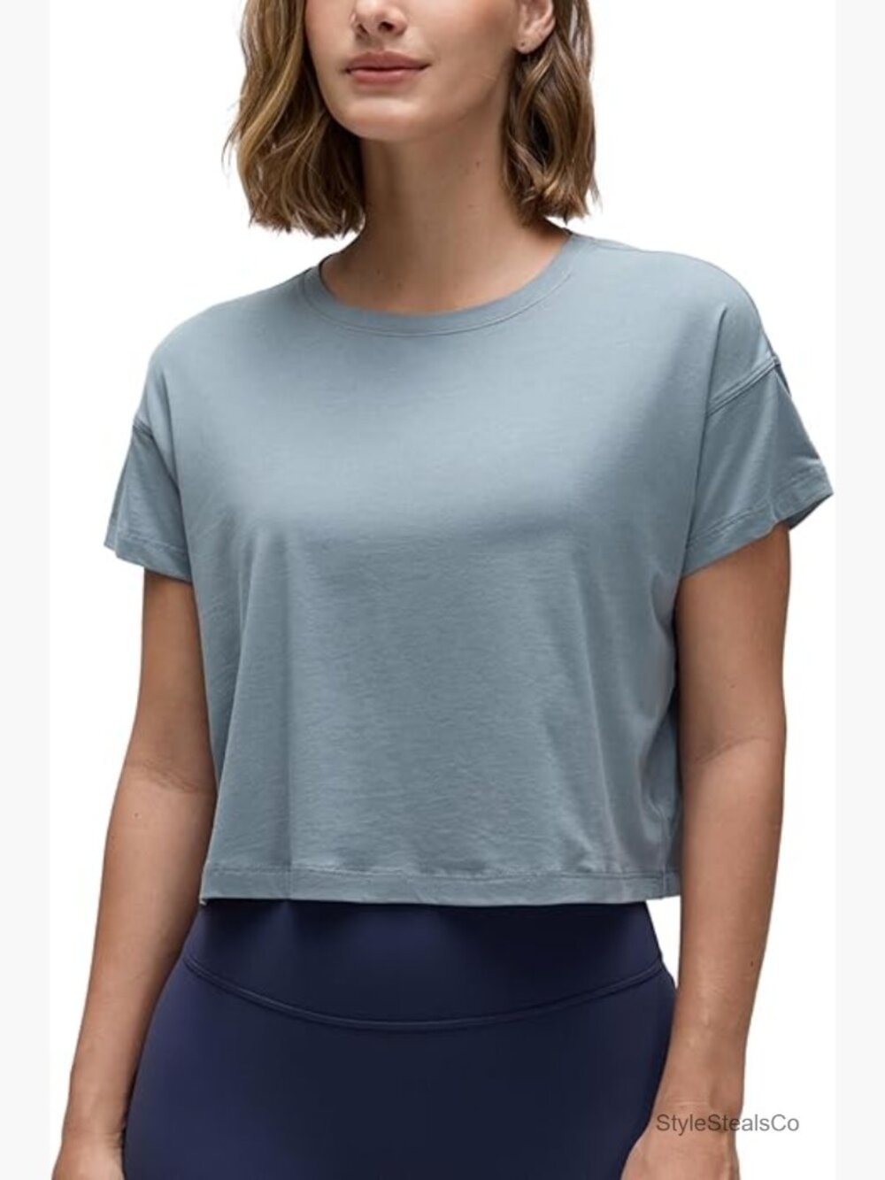 Relaxed Fit Crop Top - Pima Cotton Short Sleeve Tee for Workouts & Casual Wear
